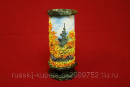 Карандашница из змеевика рисованная "Осень" 14,5 см